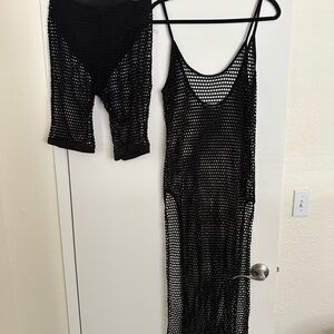 Fashion Nova Black Mesh Swim Coverup Set